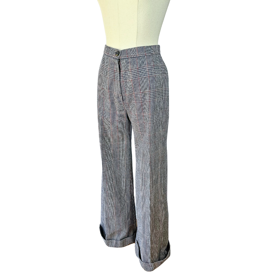 70s vintage high waist bellbottom houndstooth pants - M