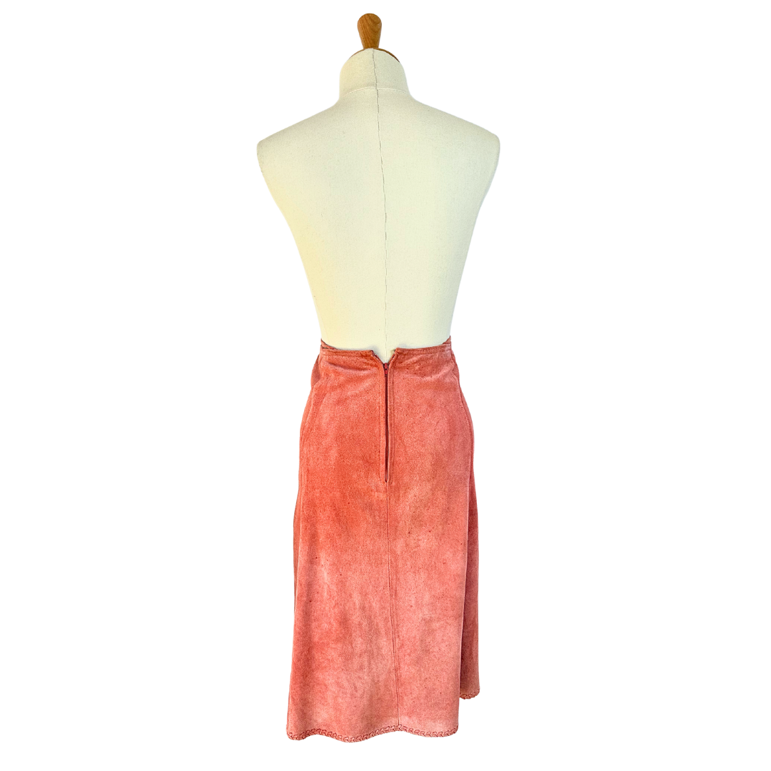 Pink vintage suede leather skirt - XS