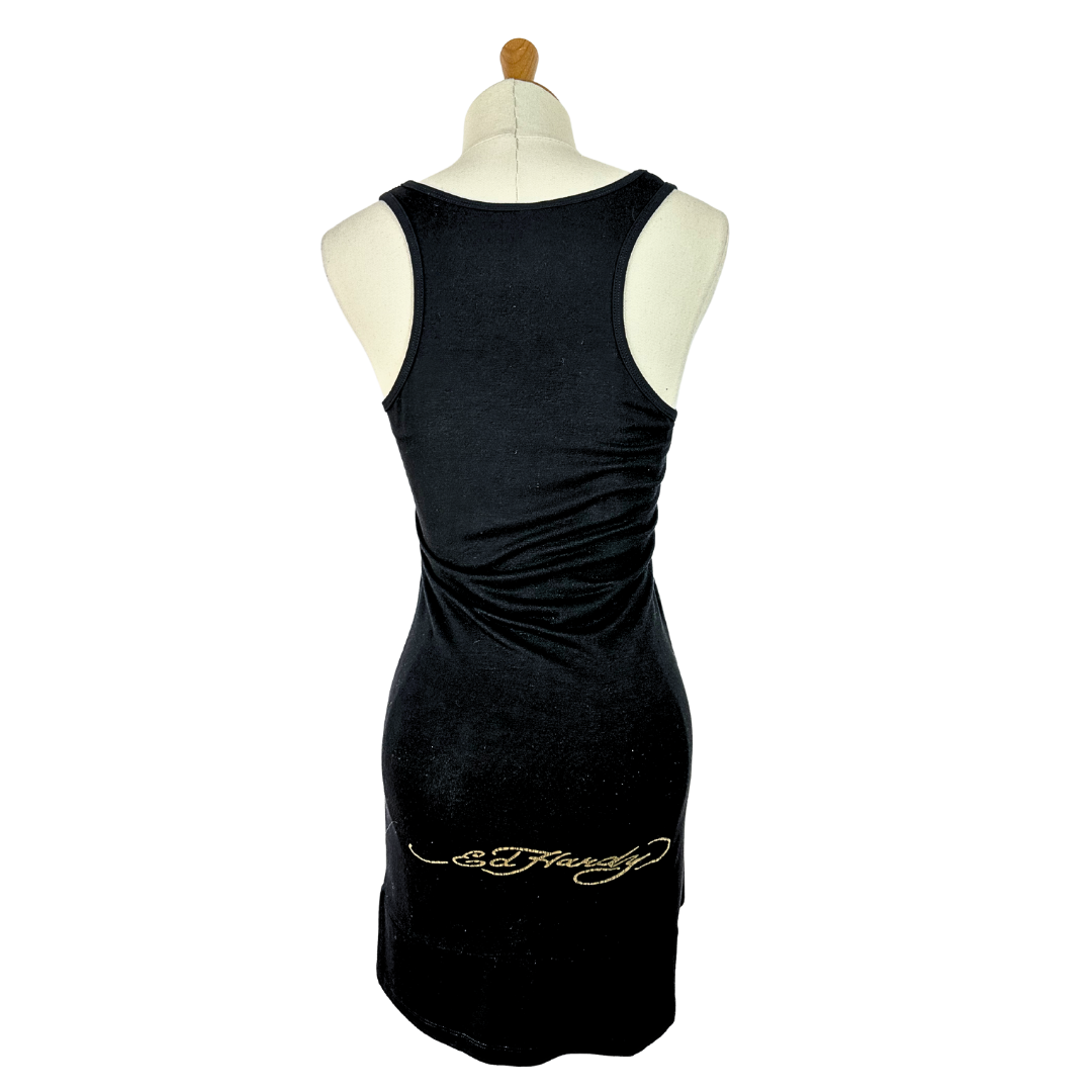 Ed Hardy skull and rose print tank dress - S