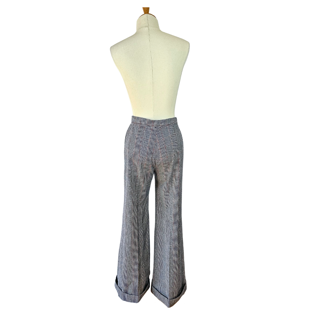 70s vintage high waist bellbottom houndstooth pants - M