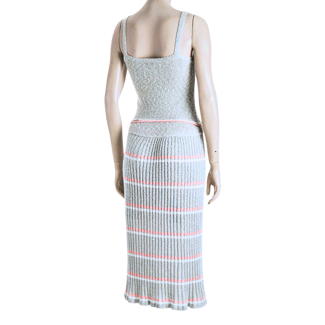 Knitted textured spaghetti strap stripe dress - M