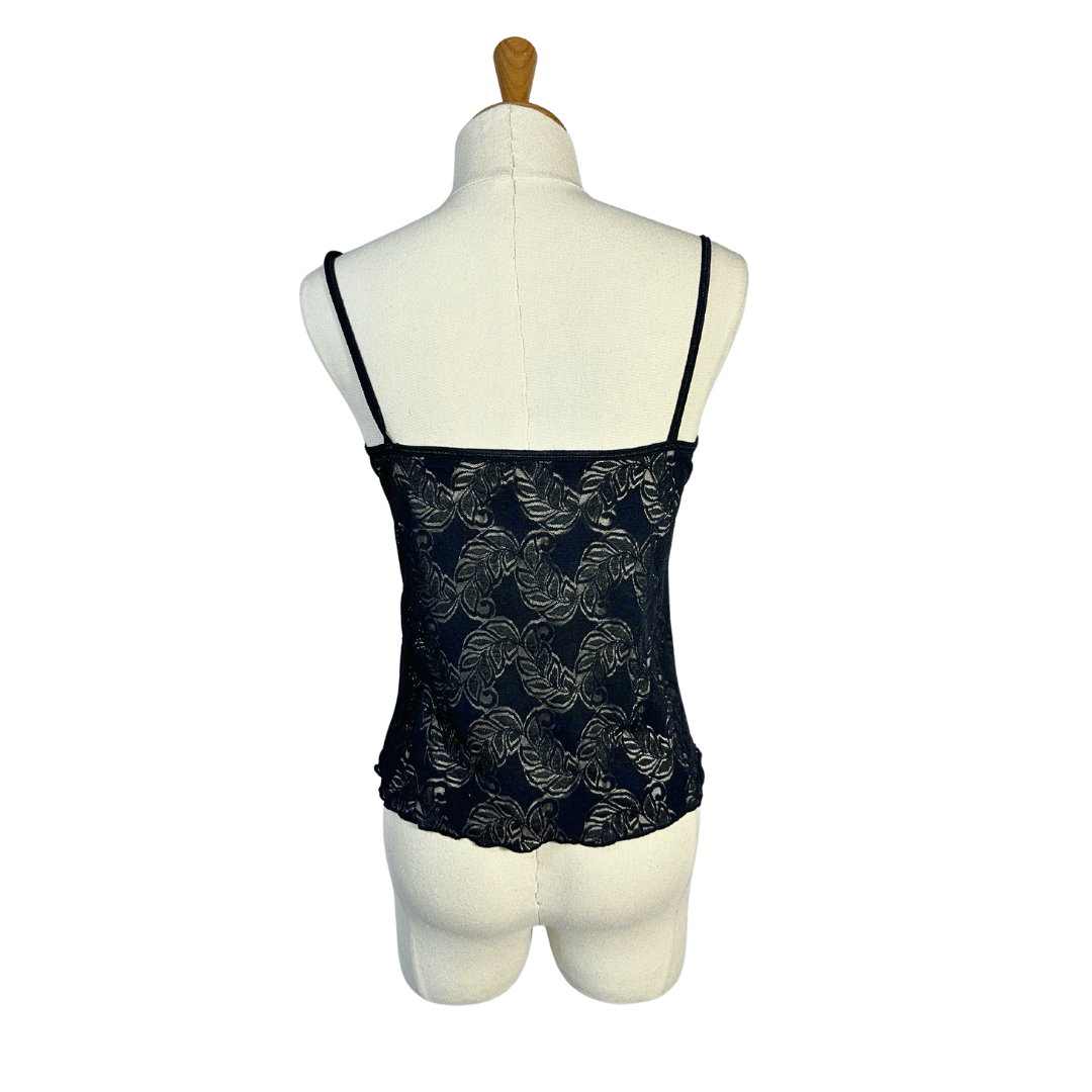 Black sheer leaf pattern lingerie top - M