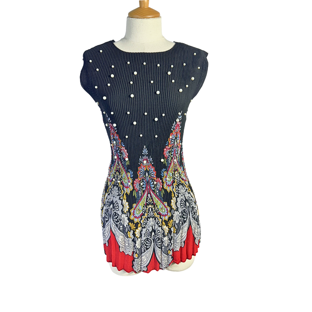 Printed plisse top - S
