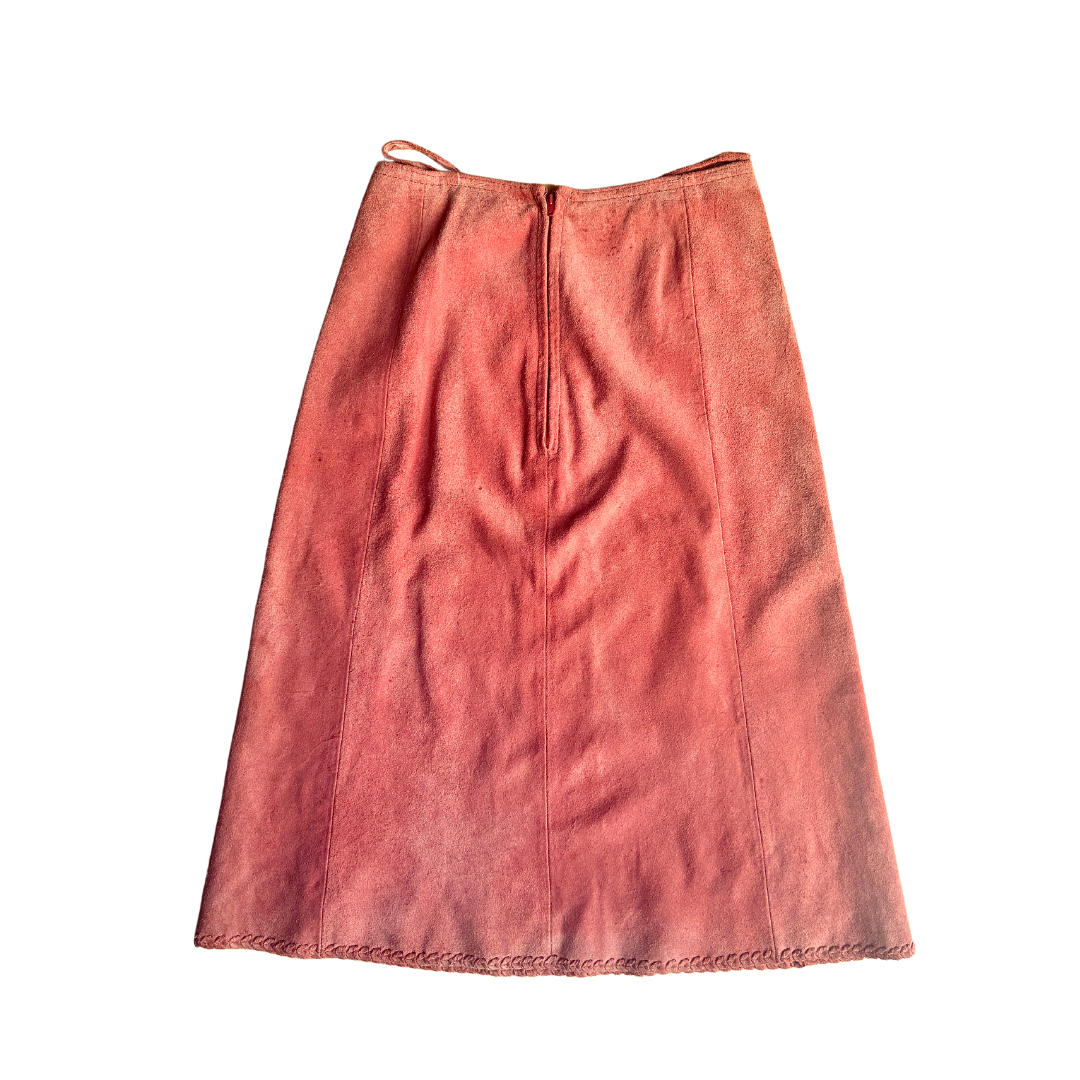 Pink vintage suede leather skirt - XS