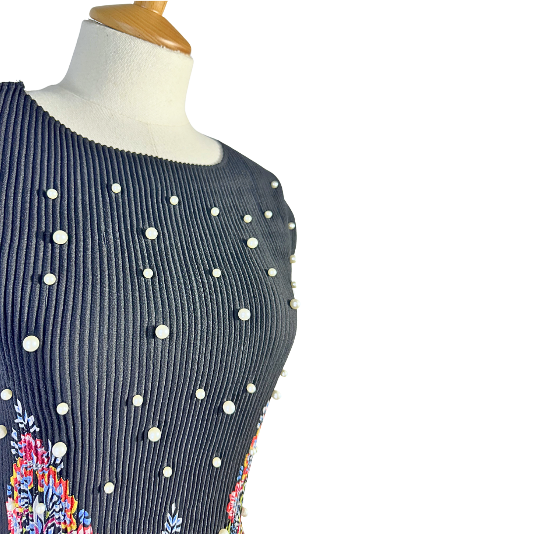 Printed plisse top - S
