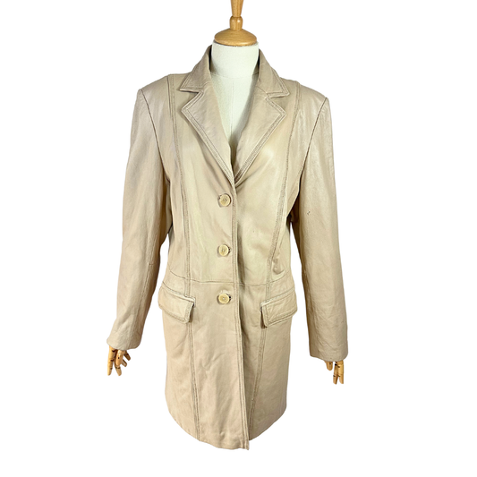 Cream vintage leather coat - L