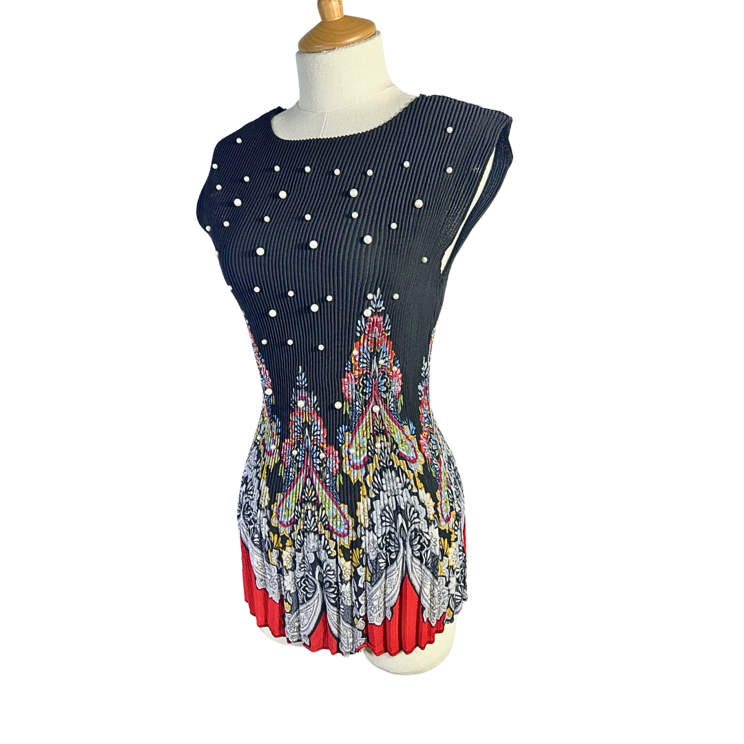 Printed plisse top - S