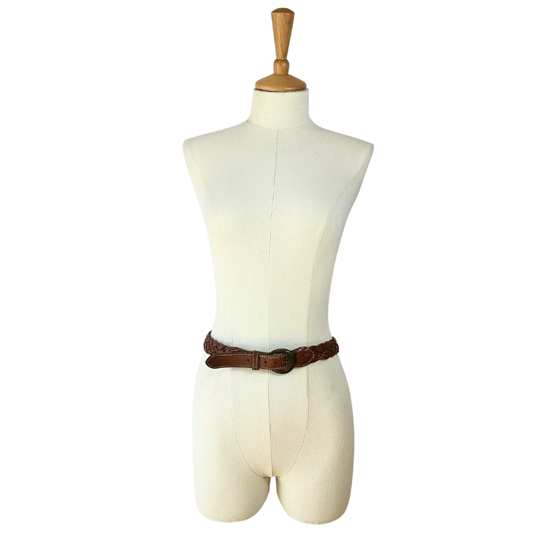 Brown vintage plaited leather belt - M/L