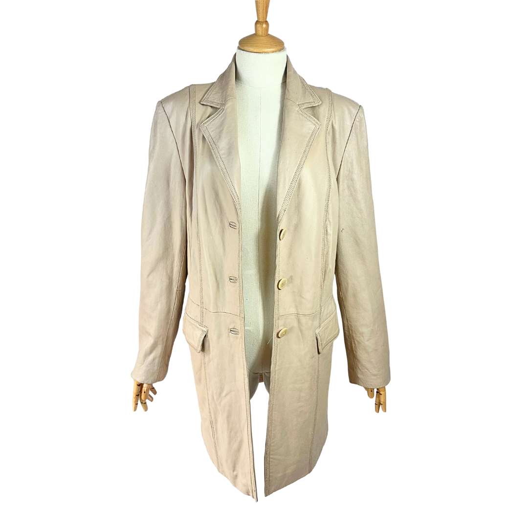 Cream vintage leather coat - L