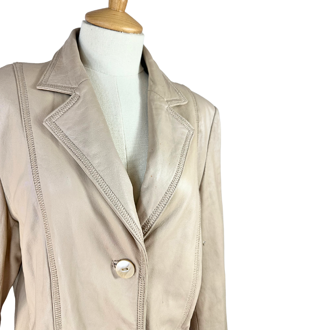 Cream vintage leather coat - L