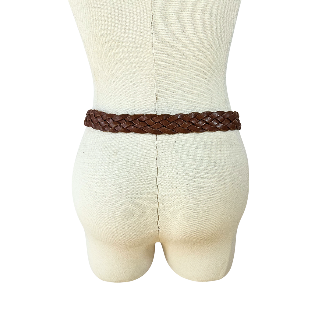 Brown vintage plaited leather belt - M/L