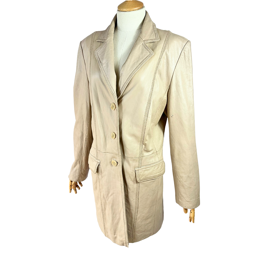 Cream vintage leather coat - L