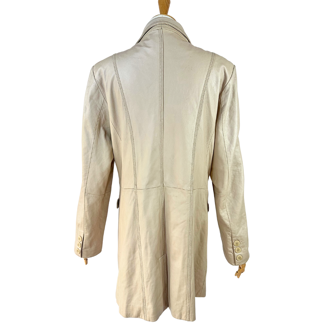 Cream vintage leather coat - L