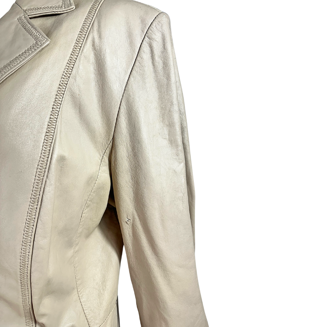 Cream vintage leather coat - L