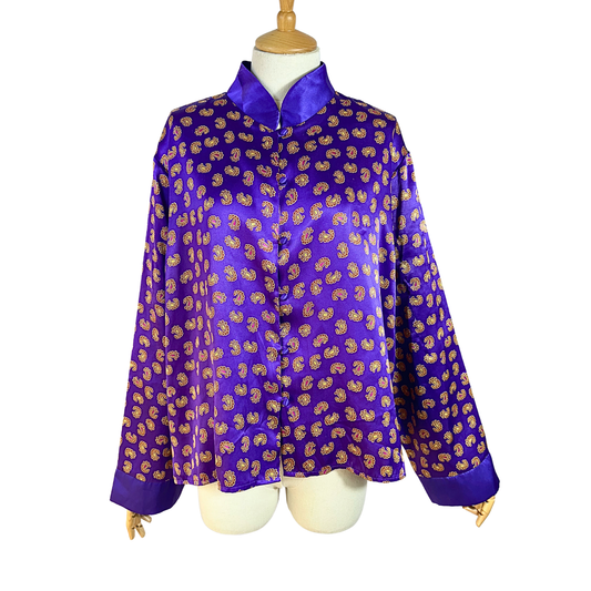 Purple paisley print oriental style shirt - XL