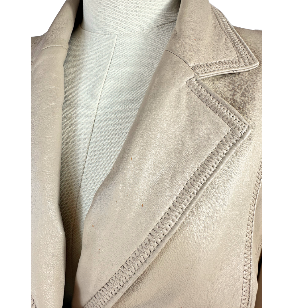 Cream vintage leather coat - L