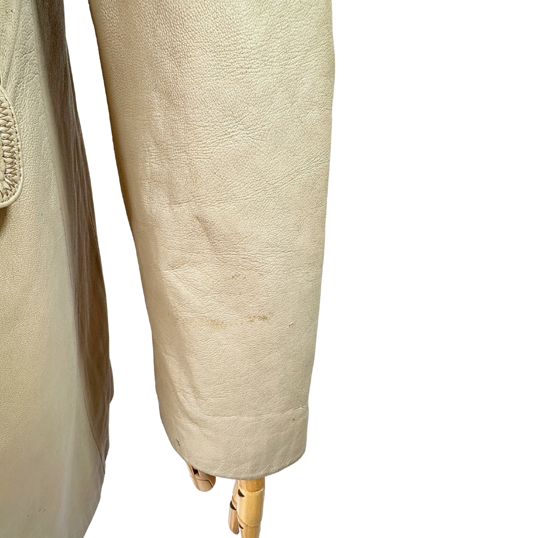 Cream vintage leather coat - L