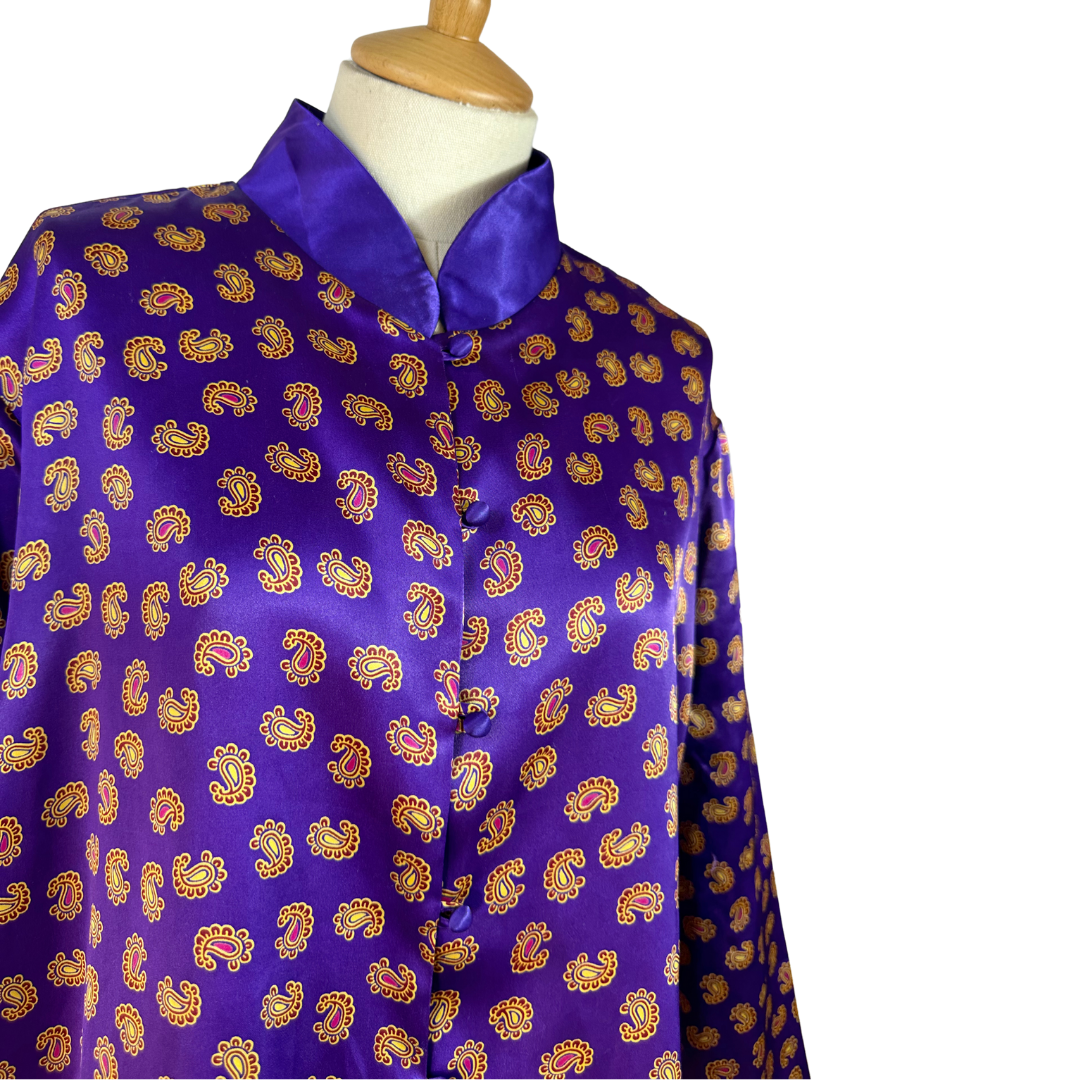 Purple paisley print oriental style shirt - XL