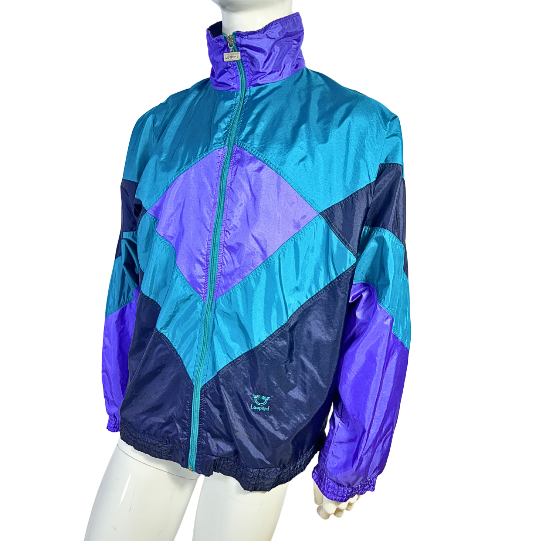 Retro colourblock windbreaker tracksuit jacket - XL