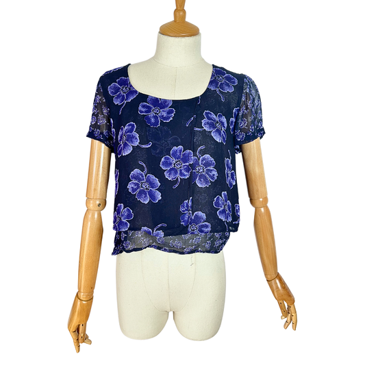 90s floral overlay cropped top - M