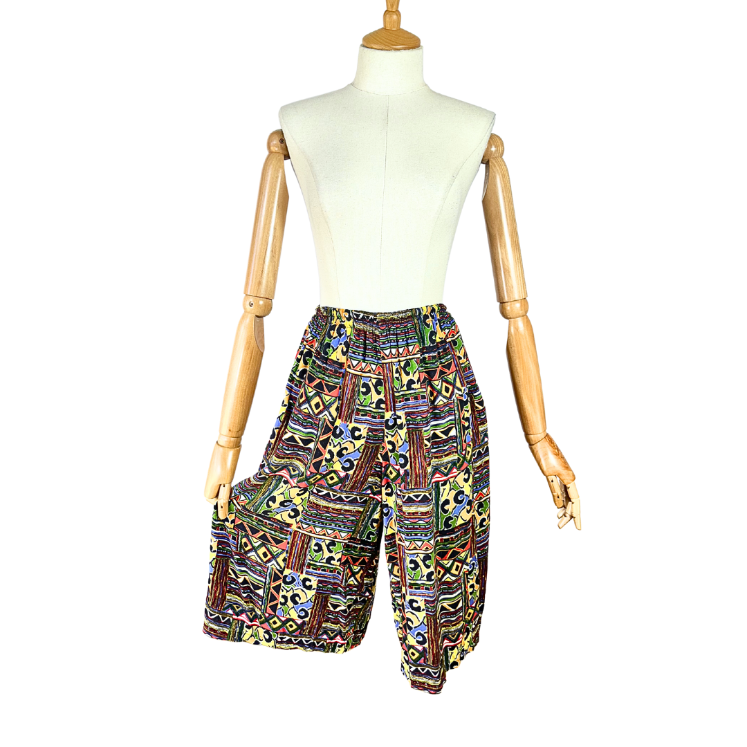 Colourful vintage abstract shirt and shorts set - M