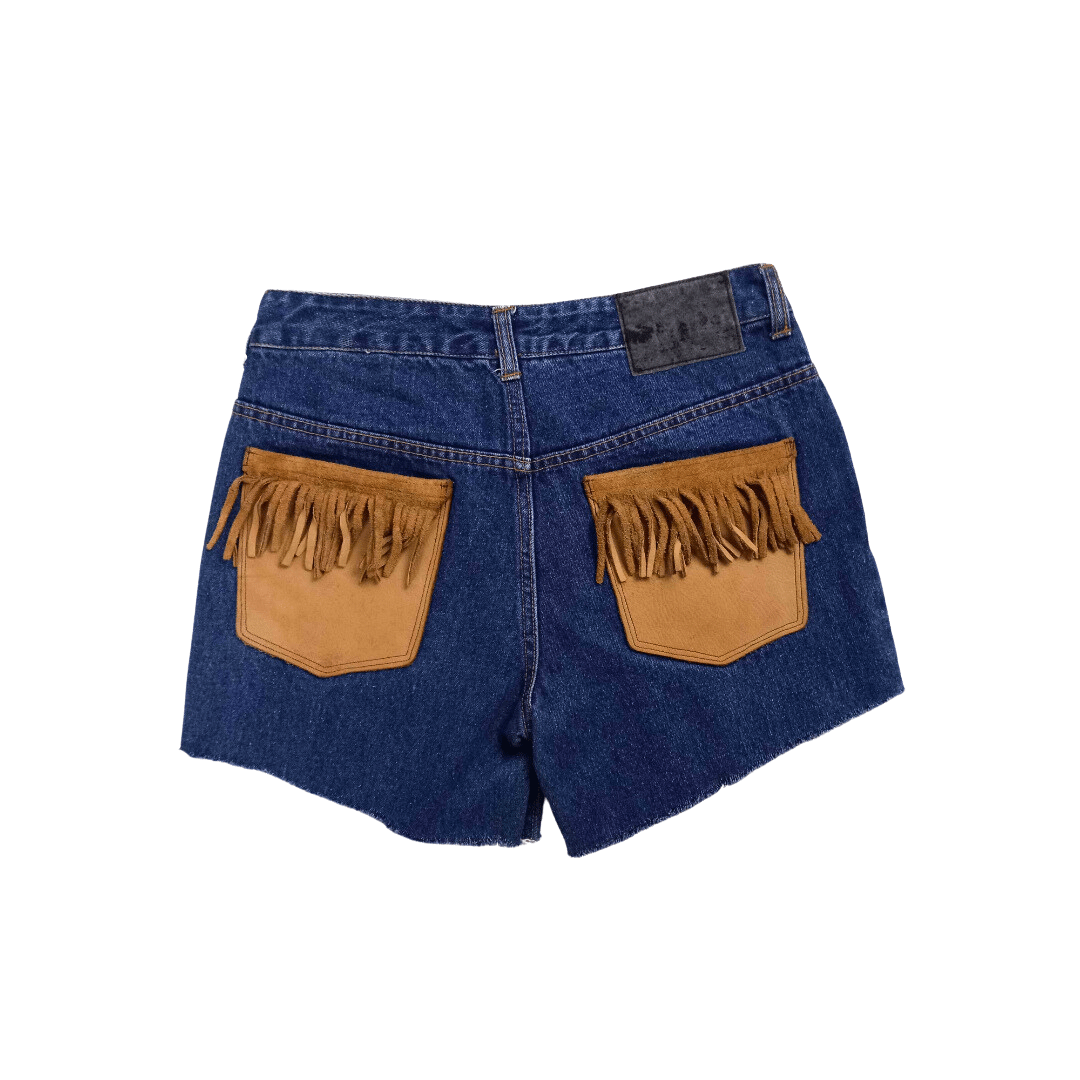 Suede fringe denim shorts - M