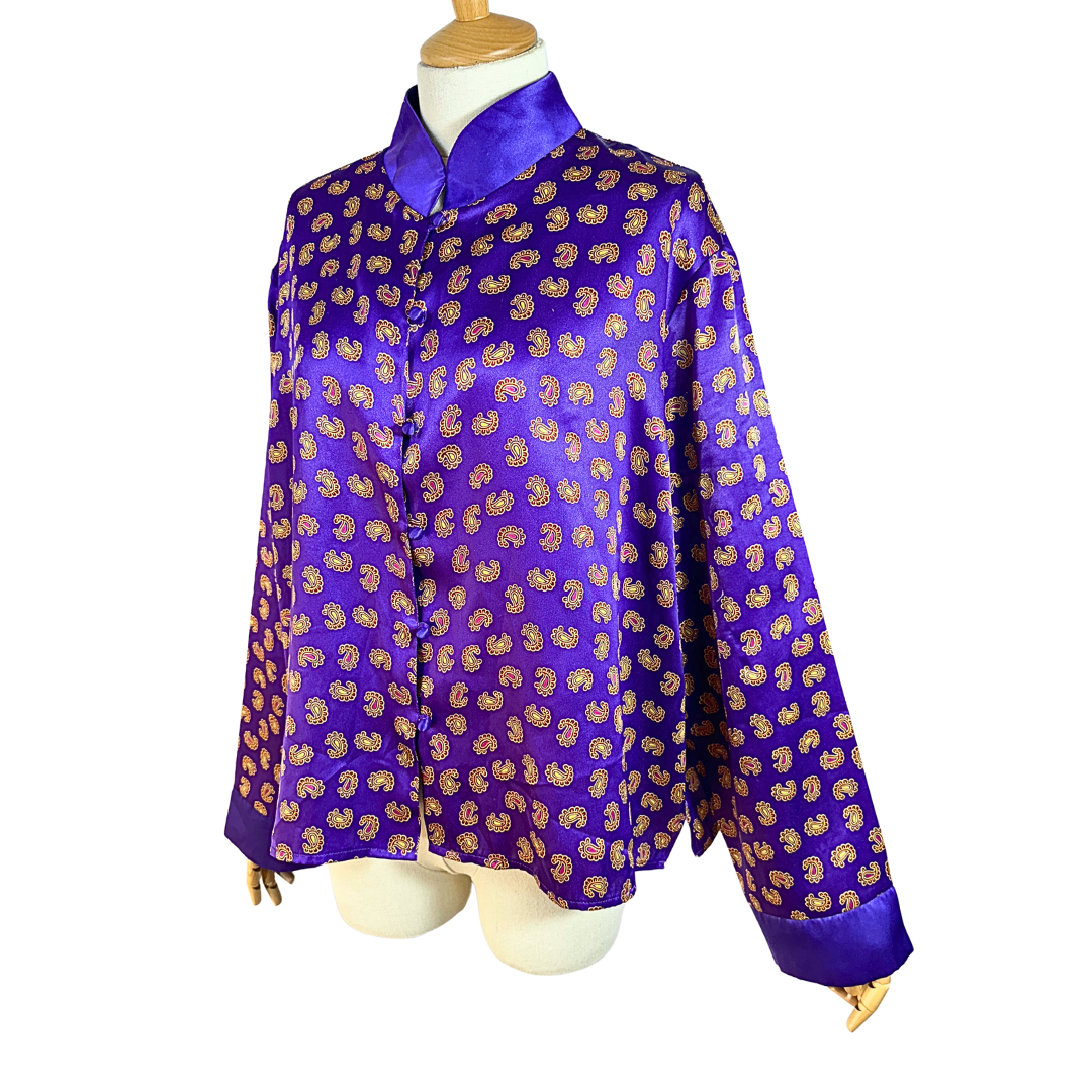 Purple paisley print oriental style shirt - XL