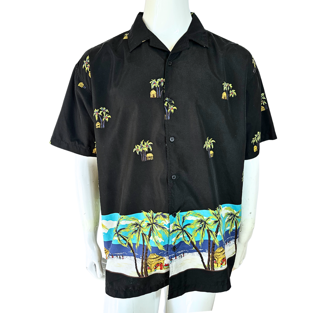 Black island print shirt - XL