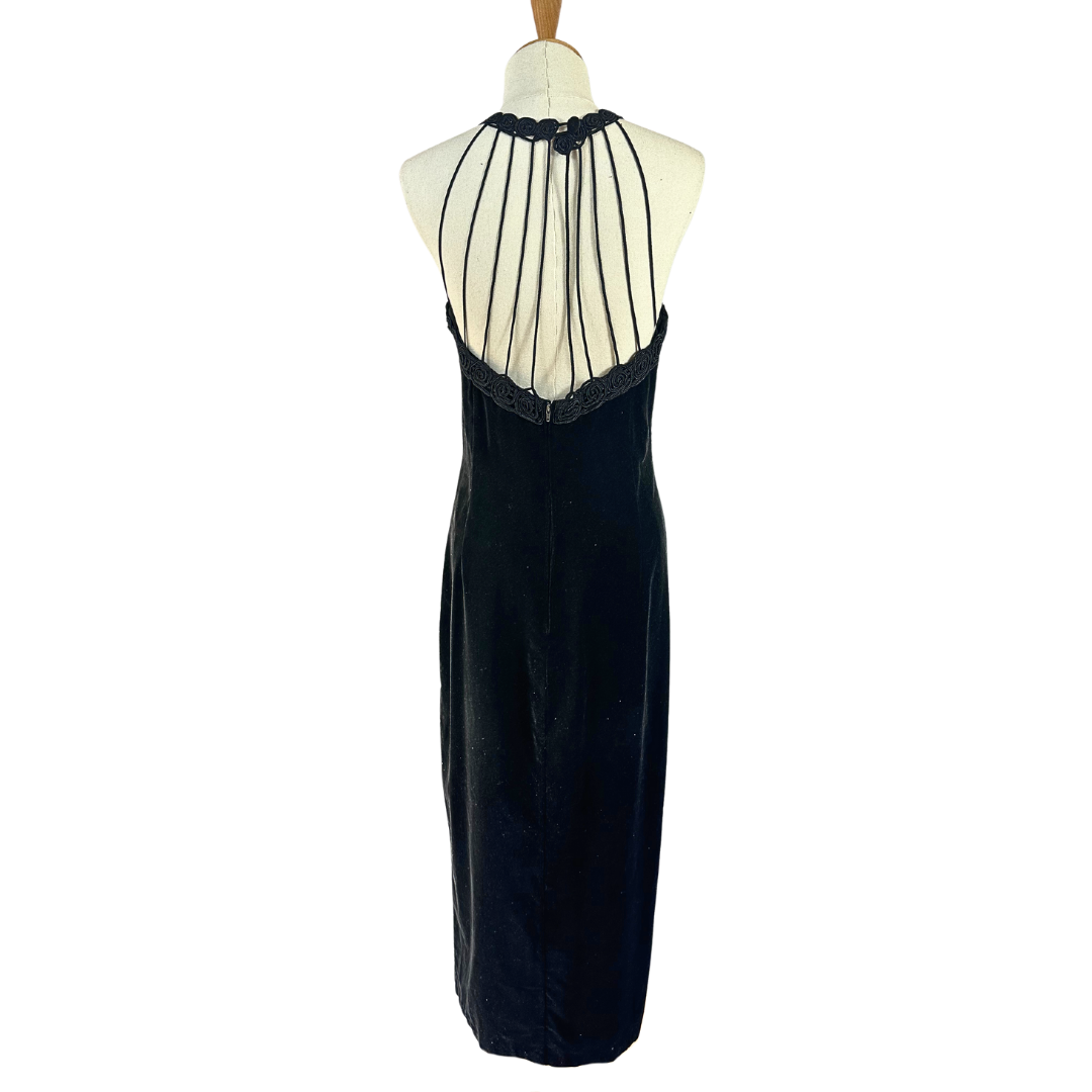 Black vintage velvet evening dress - M