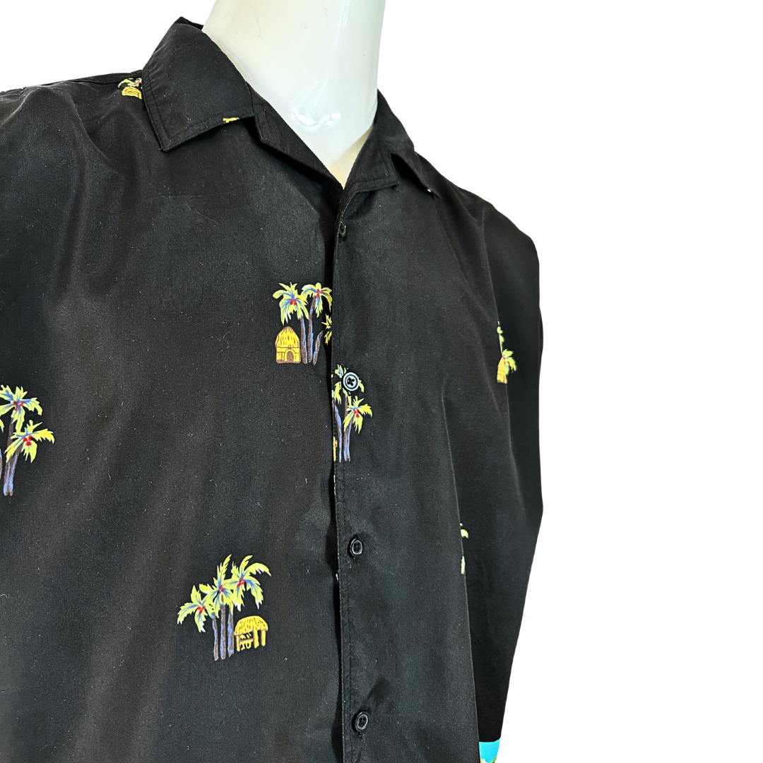 Black island print shirt - XL