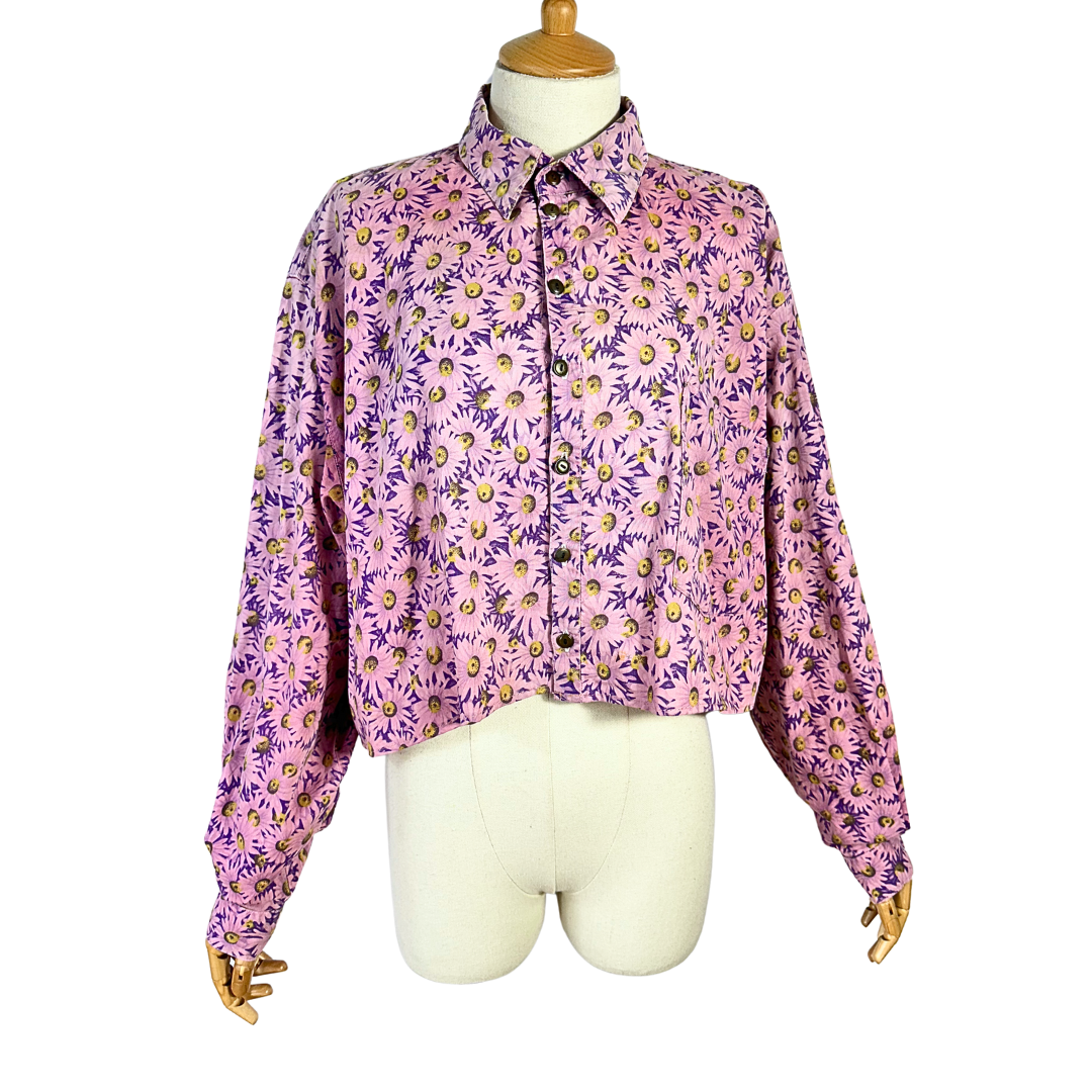 90s floral cropped shirt - M