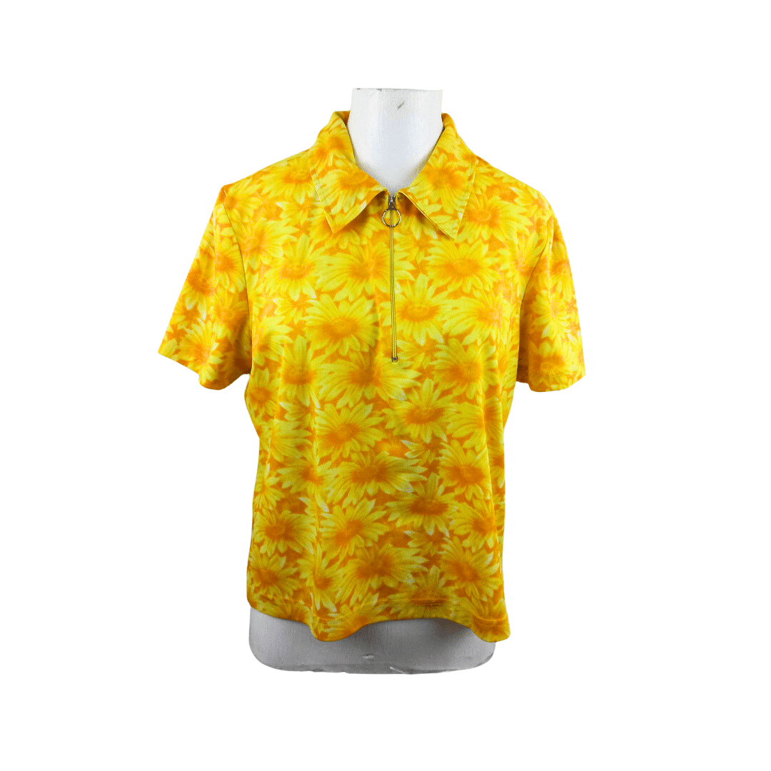 90s collared shirt with an allover daisy pattern - M/L