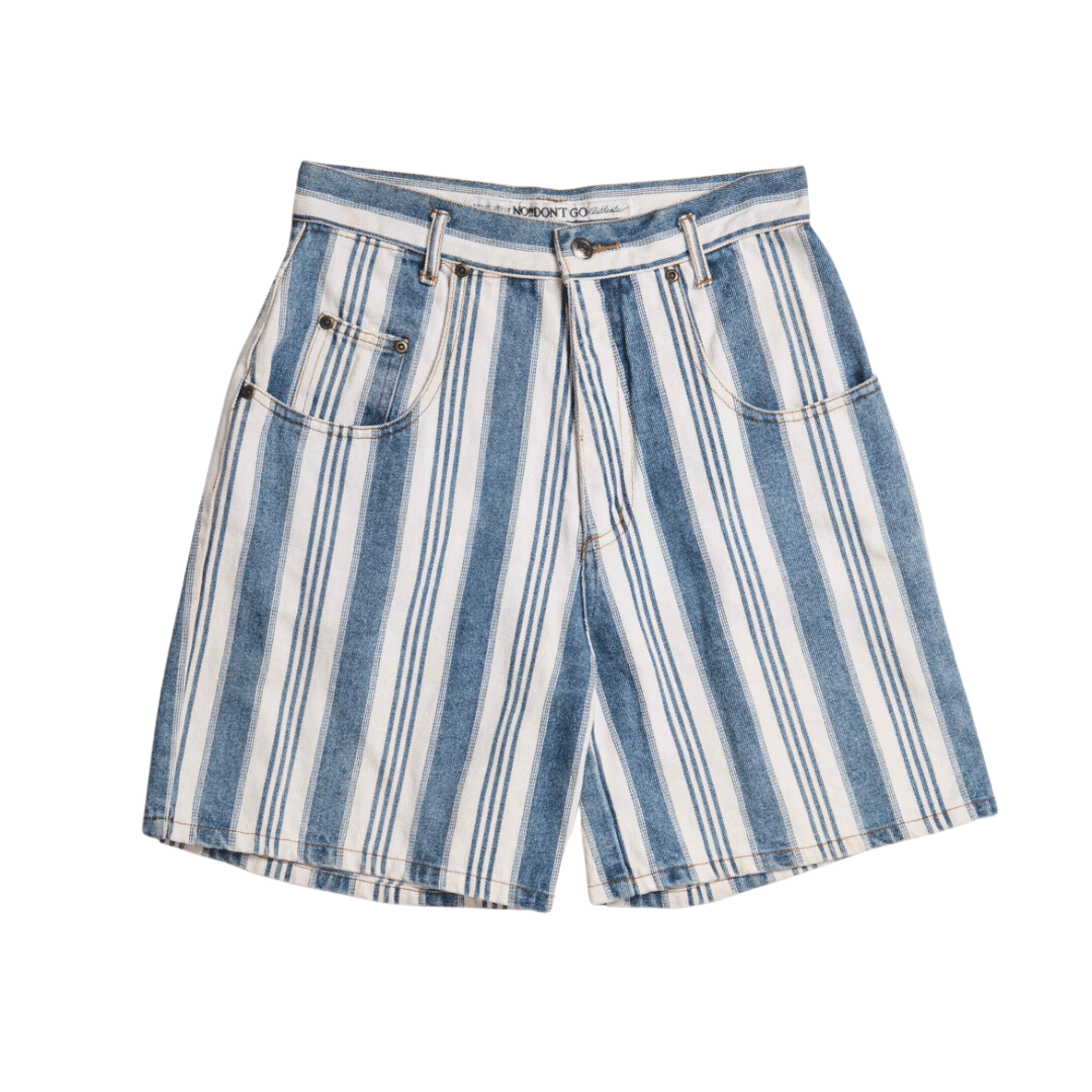 Stripe denim high-waisted shorts - M