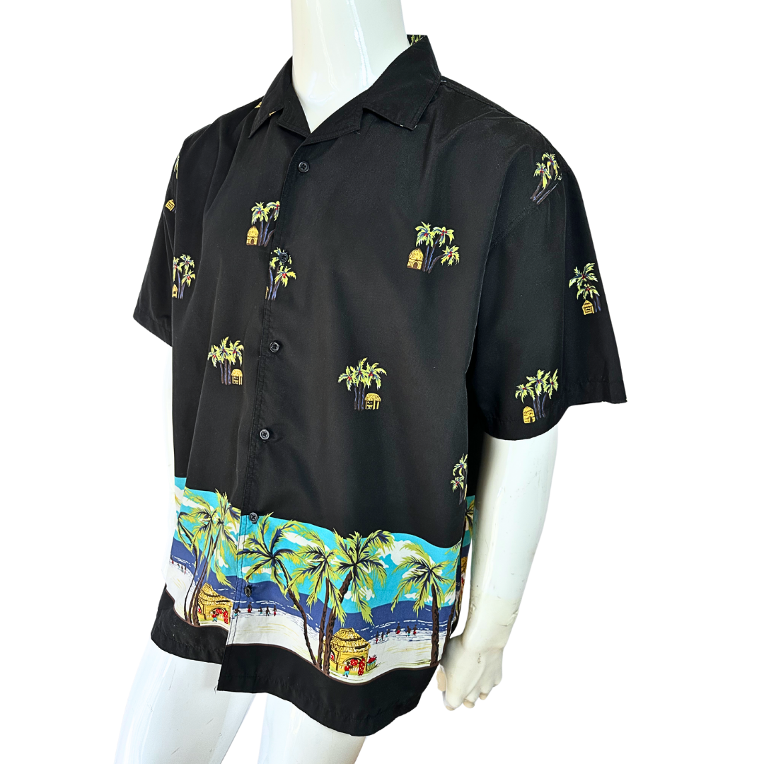 Black island print shirt - XL