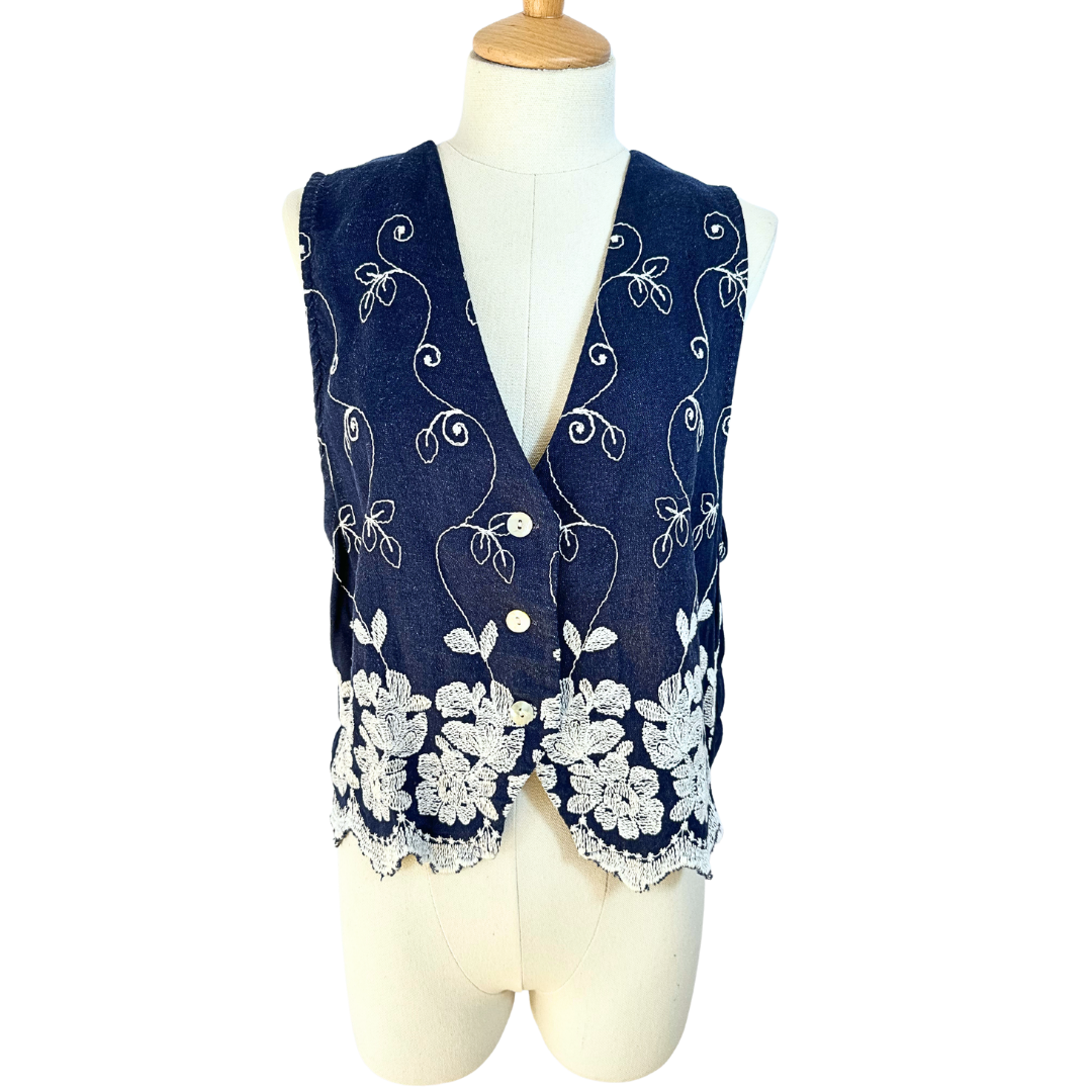 Boho floral embroidered waistcoat - M