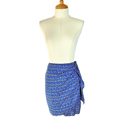 Blue floral wrap mini skirt - M