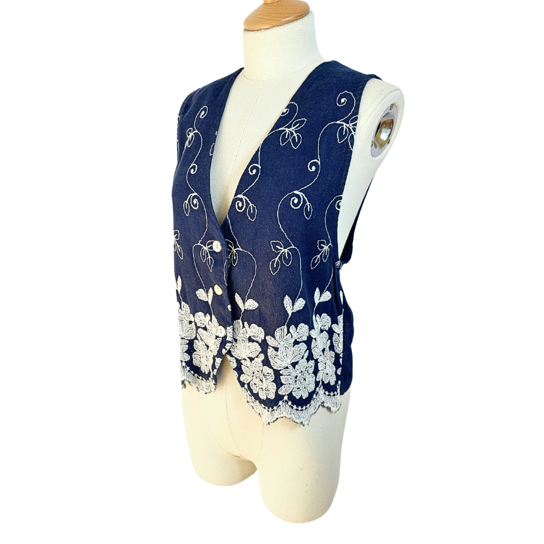 Boho floral embroidered waistcoat - M