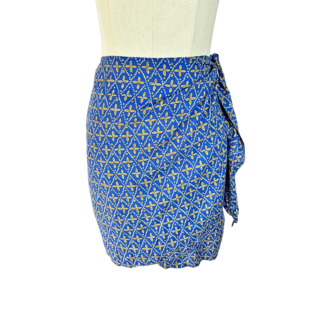 Blue floral wrap mini skirt - M