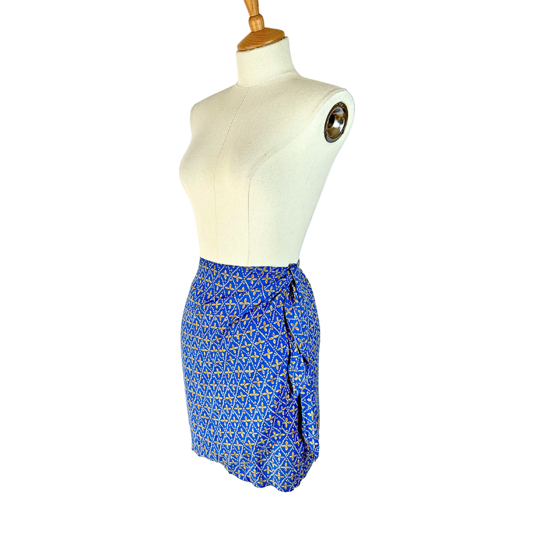 Blue floral wrap mini skirt - M