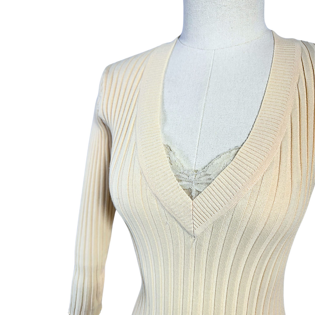 90s v neck ribbed knit top - S