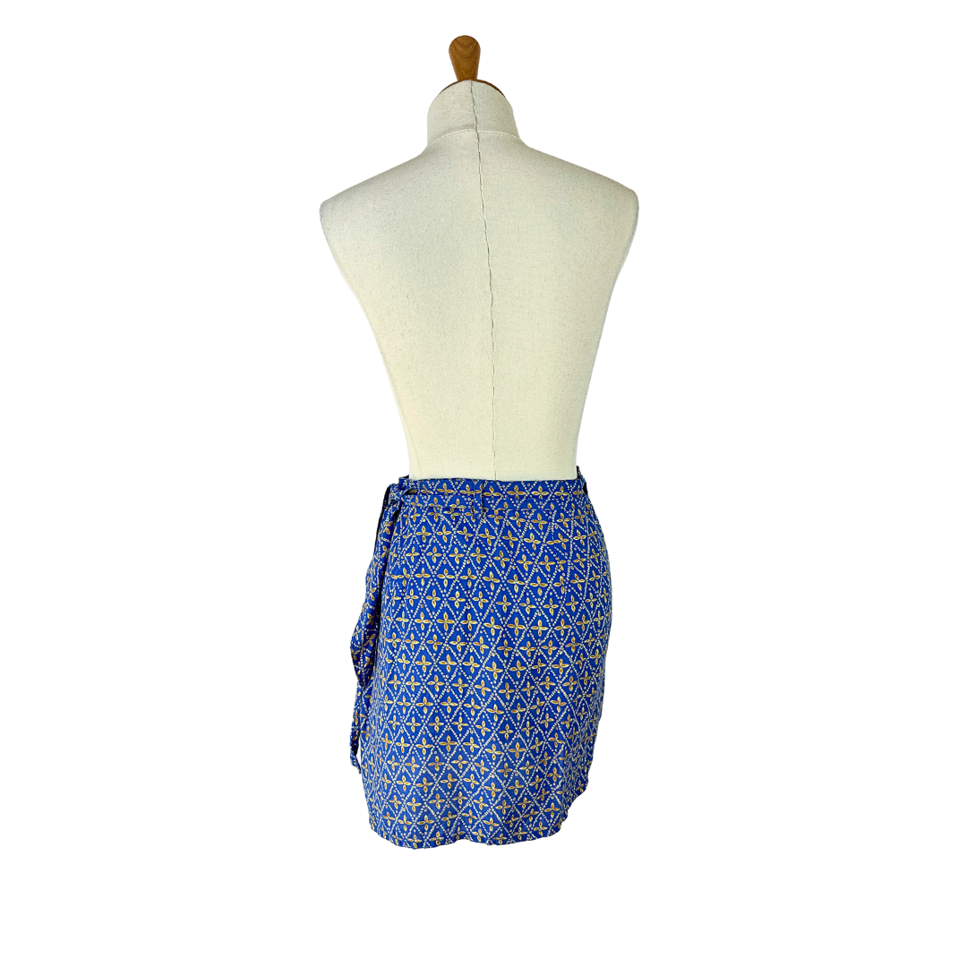 Blue floral wrap mini skirt - M