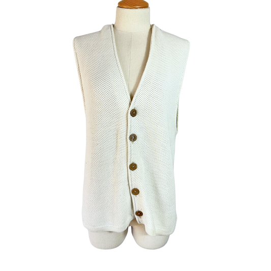 Cream waffle textured knit vest - S