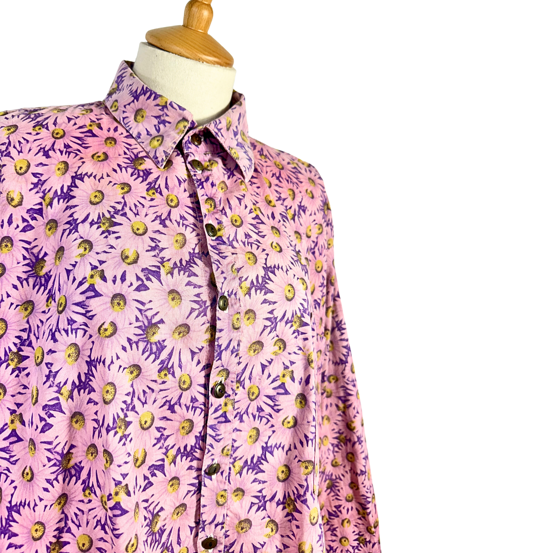 90s floral cropped shirt - M