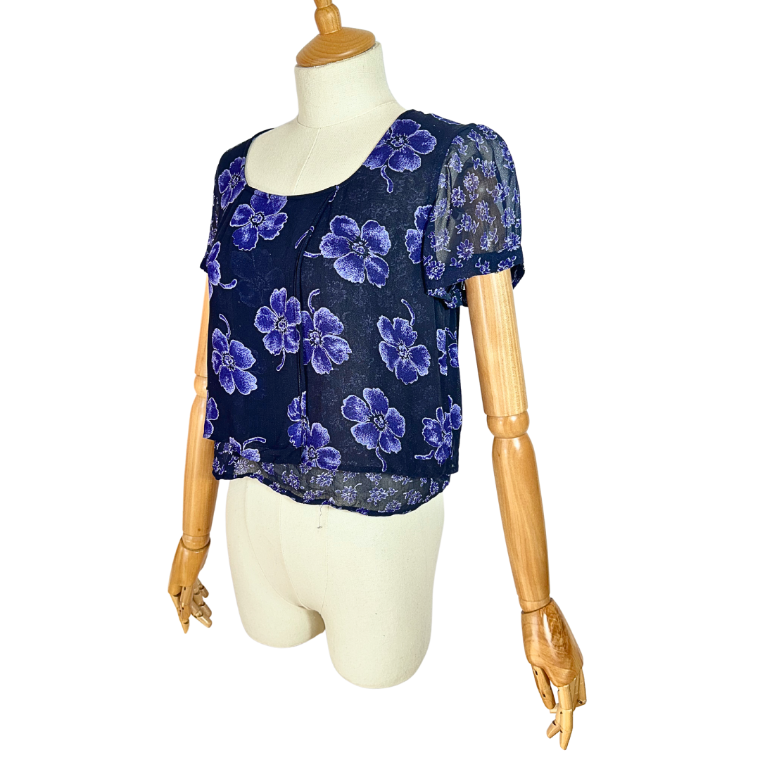 90s floral overlay cropped top - M