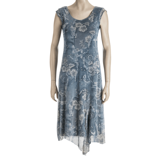 Floral mesh overlay cap sleeve dress - M