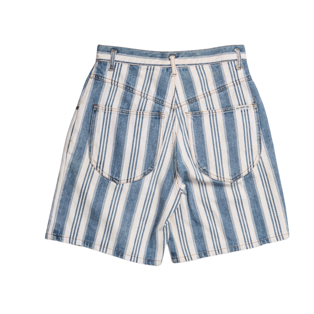 Stripe denim high-waisted shorts - M
