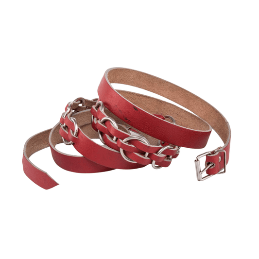 Double wrap leather and metal ring belt - M/L