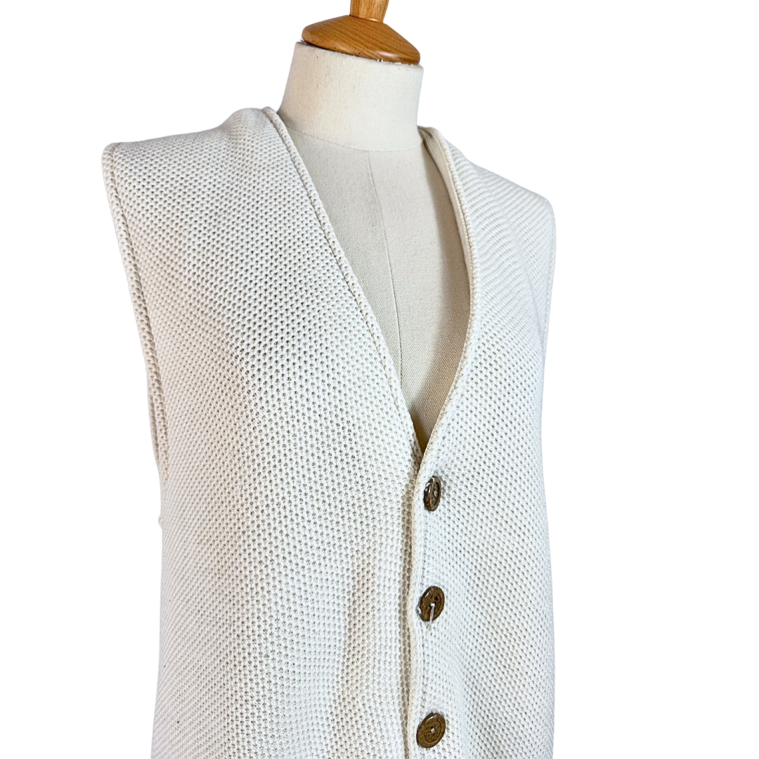 Cream waffle textured knit vest - S