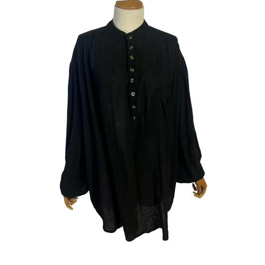 Black boho Mandarin collar top- M/L