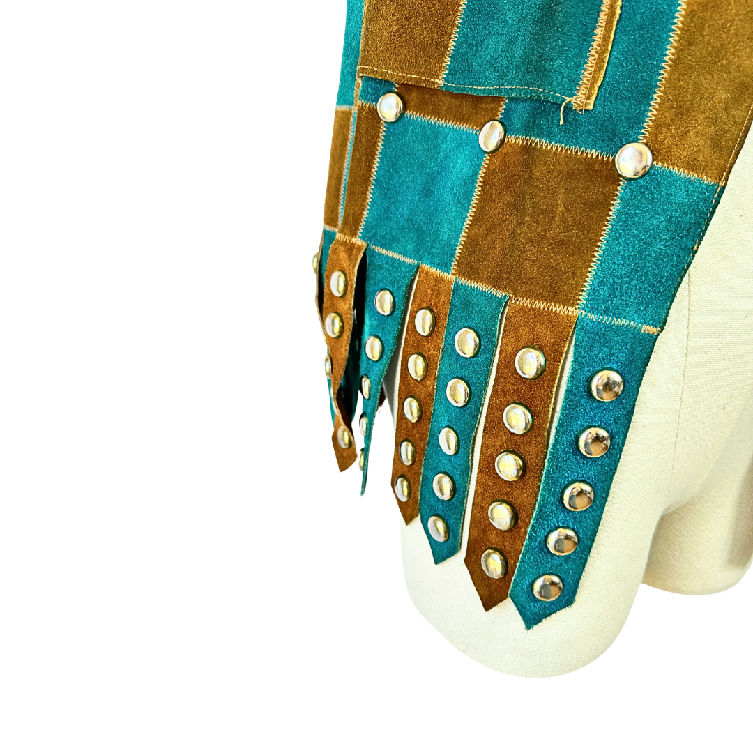 70s vintage studded patchwork suede waistcoat - S